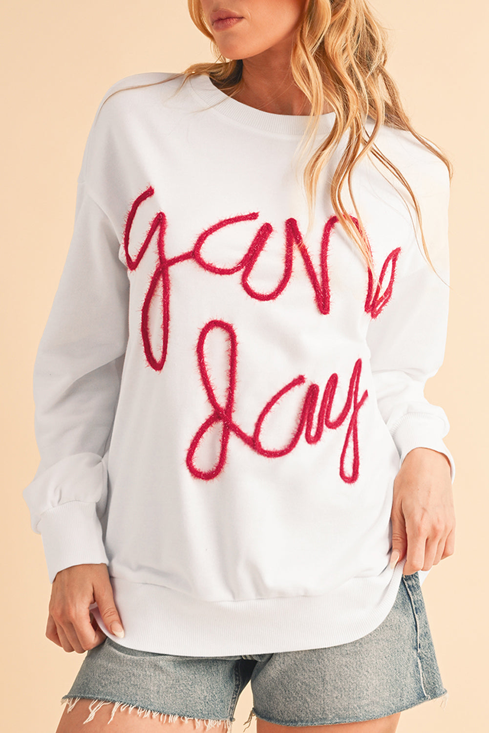 Black Tinsel Game Day Drop Shoulder Sweatshirt