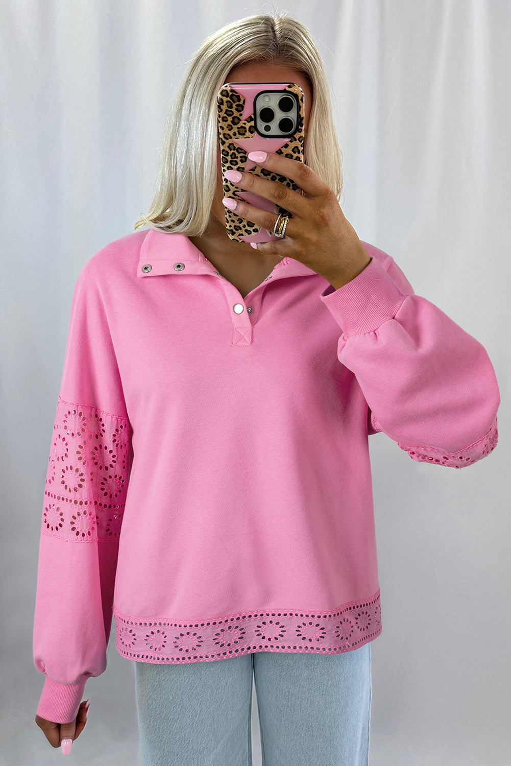 A Yellow Cream Embroidered Flower Patchwork Snap Buttons Pullover Sweatshirt