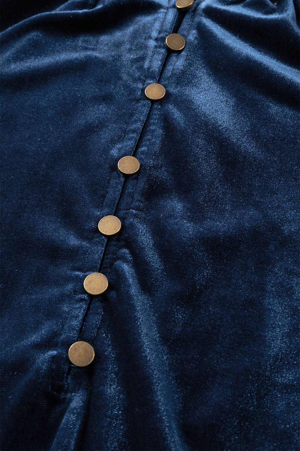 Frilled Neck Buttoned Front Velvet Top