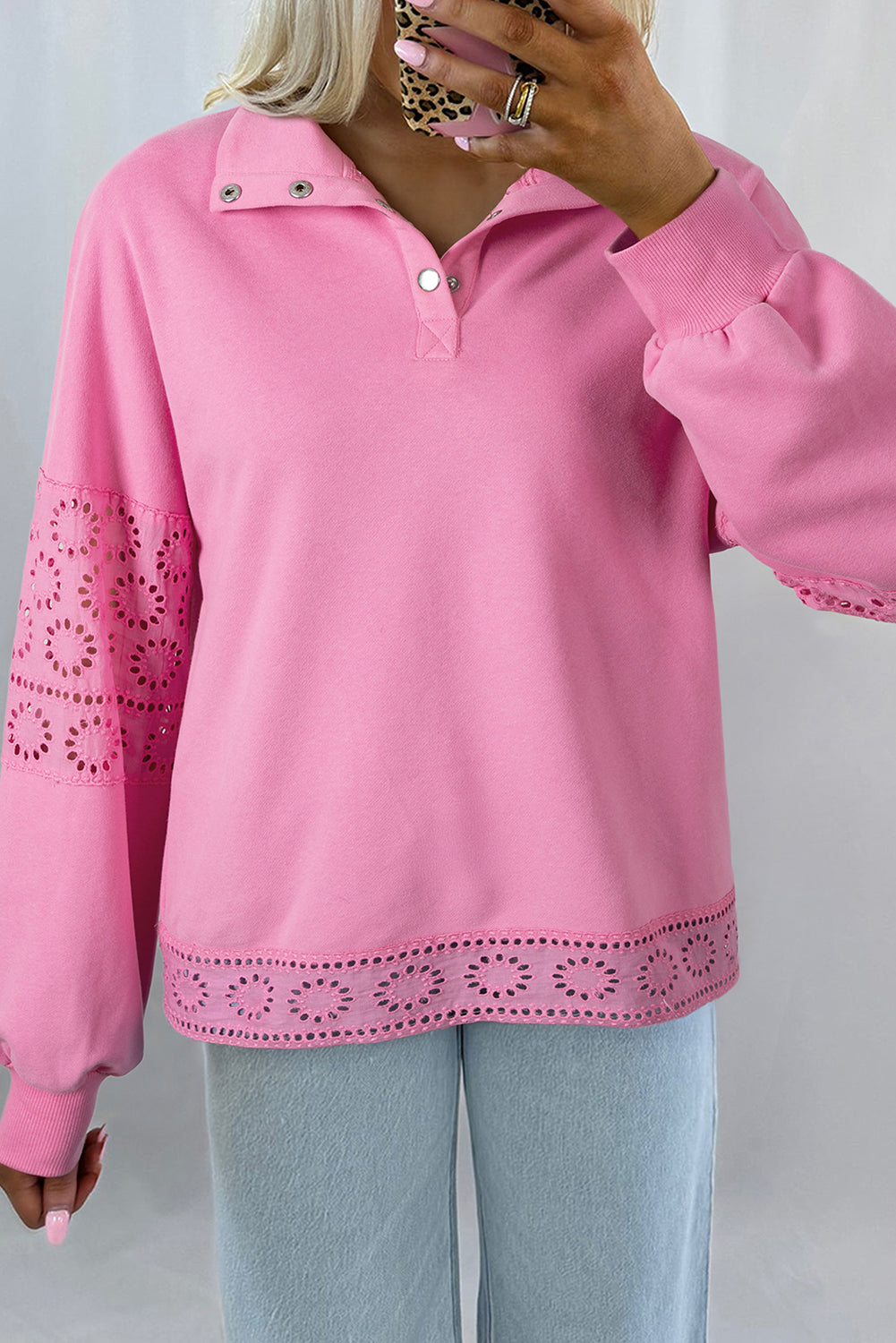 A Yellow Cream Embroidered Flower Patchwork Snap Buttons Pullover Sweatshirt