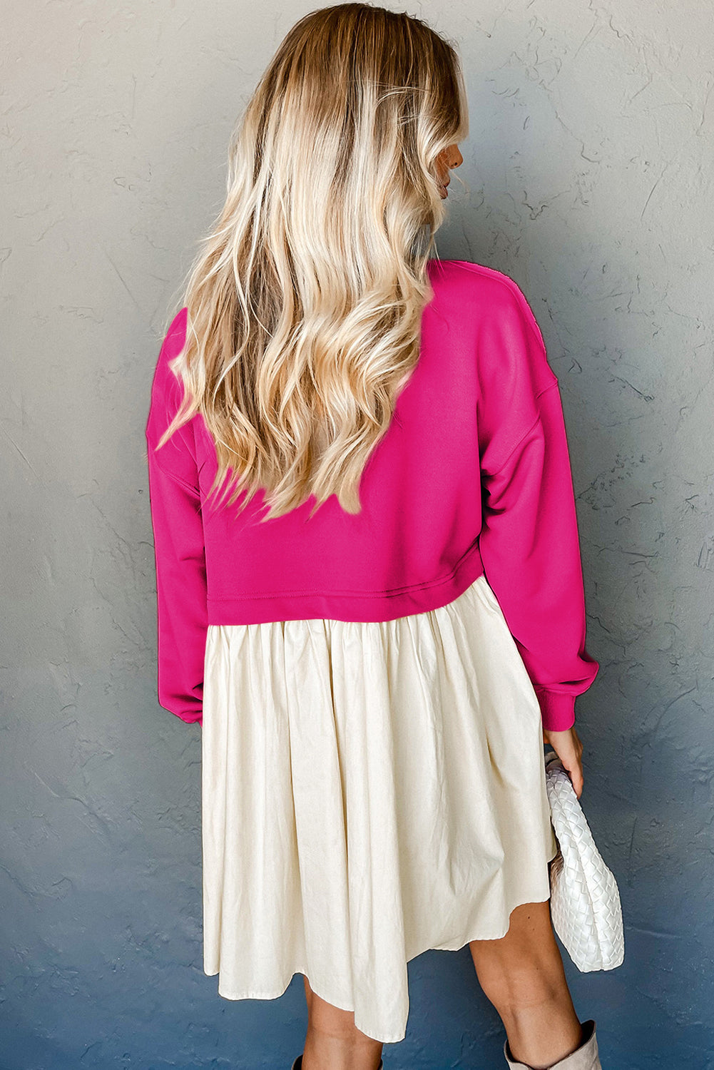 Rose Pink XOXO Heart Patched Casual Sweatshirt Mini Dress