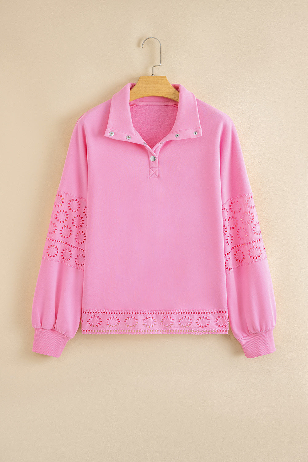 A Yellow Cream Embroidered Flower Patchwork Snap Buttons Pullover Sweatshirt