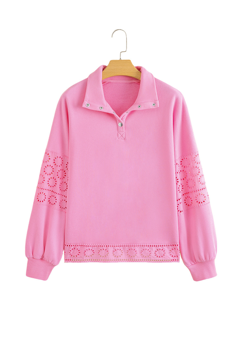A Yellow Cream Embroidered Flower Patchwork Snap Buttons Pullover Sweatshirt