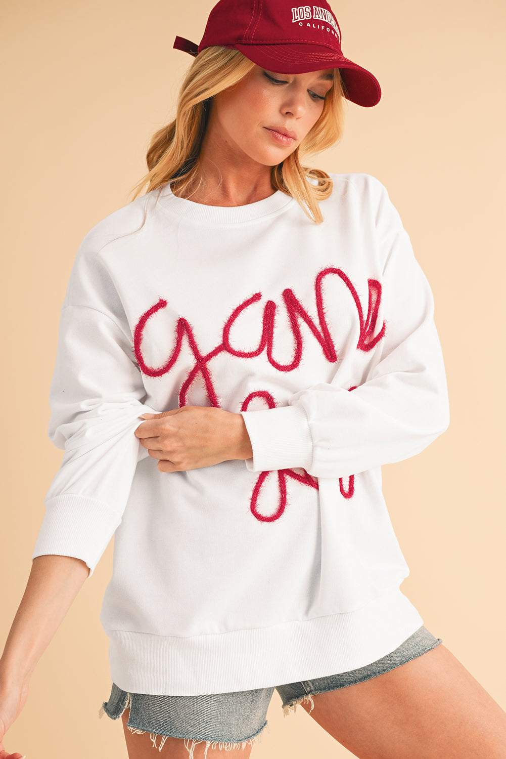 Black Tinsel Game Day Drop Shoulder Sweatshirt