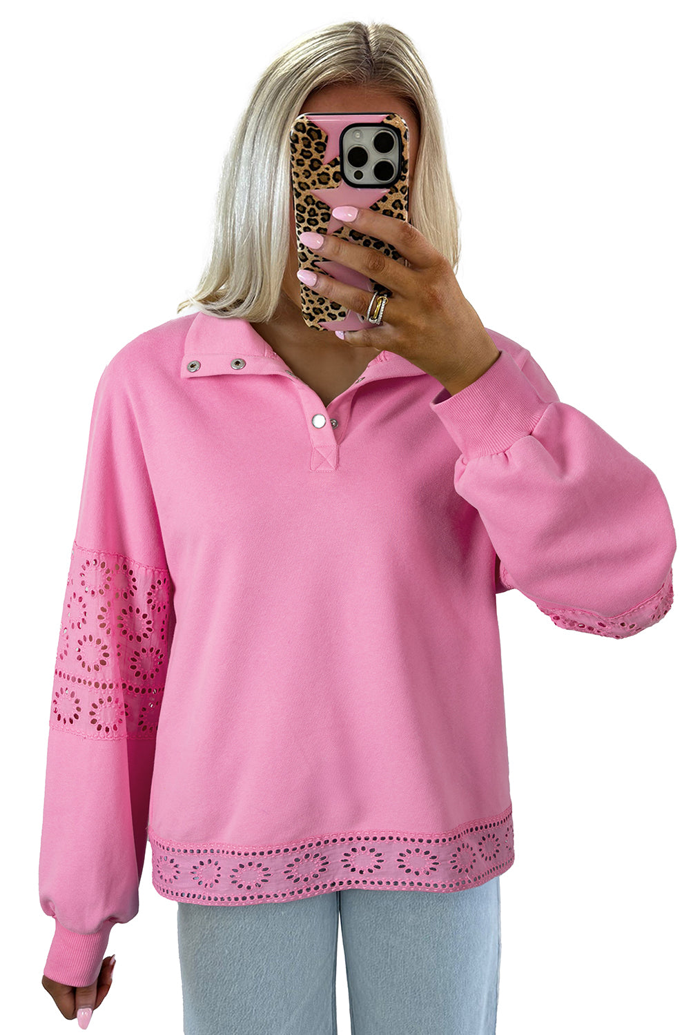 A Yellow Cream Embroidered Flower Patchwork Snap Buttons Pullover Sweatshirt