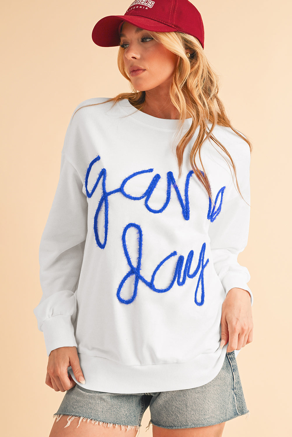 Black Tinsel Game Day Drop Shoulder Sweatshirt