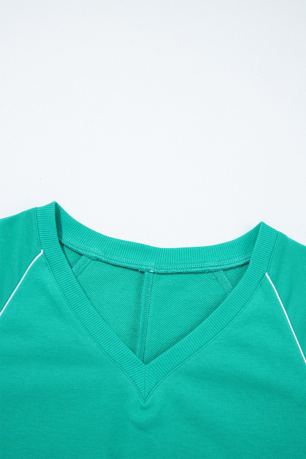 Dark Green V Neck Piping Trim Pullover Top and Shorts Set