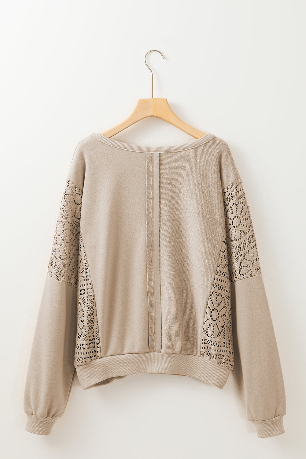 Orchid Petal Crochet Patchwork Exposed Seam Ribbed Trim Sweatshirt