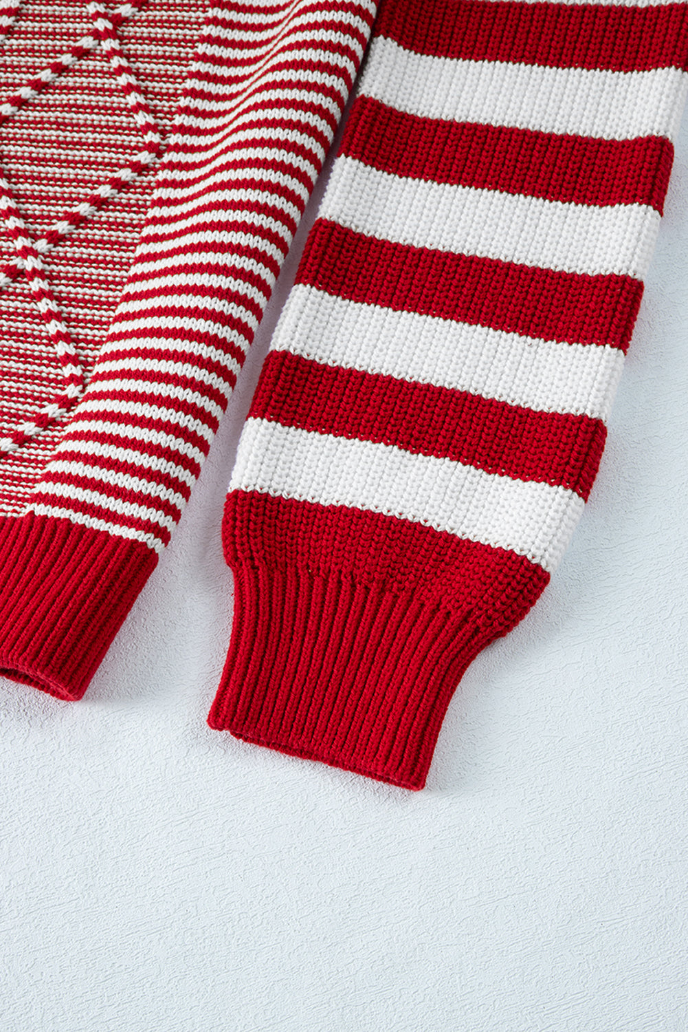 Red and White Stripe Twisted Knitted Drop Shoulder Sweater