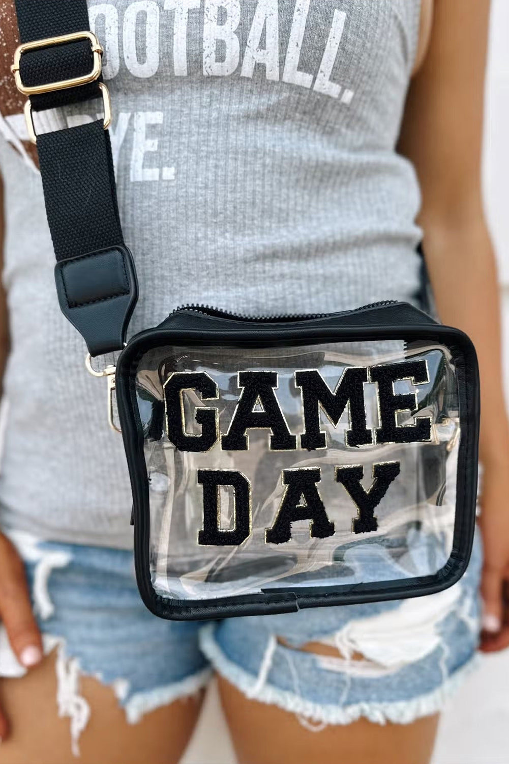 Black Chenille GAME DAY Pattern Clear Bag