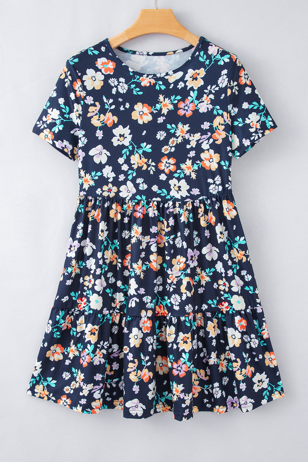 Blue Boho Floral A Line Smocked Waist Mini Dress