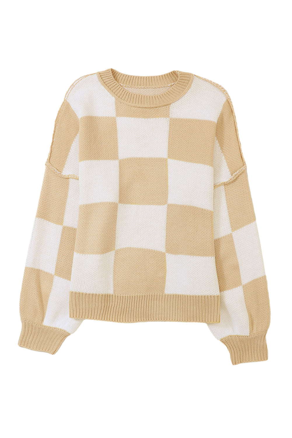 Checkered Bishop Sleeve Pullover Sweater