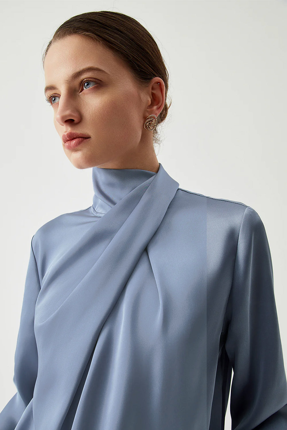 Ivy Asymmetric Turtleneck Elegant Satin Blouse