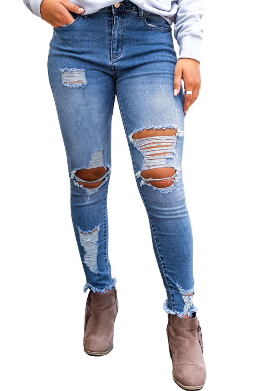 Light Blue High Waist Distressed Skinny Jeans