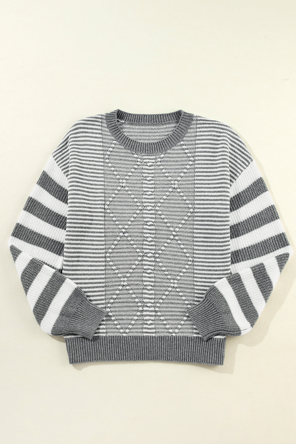 Red and White Stripe Twisted Knitted Drop Shoulder Sweater