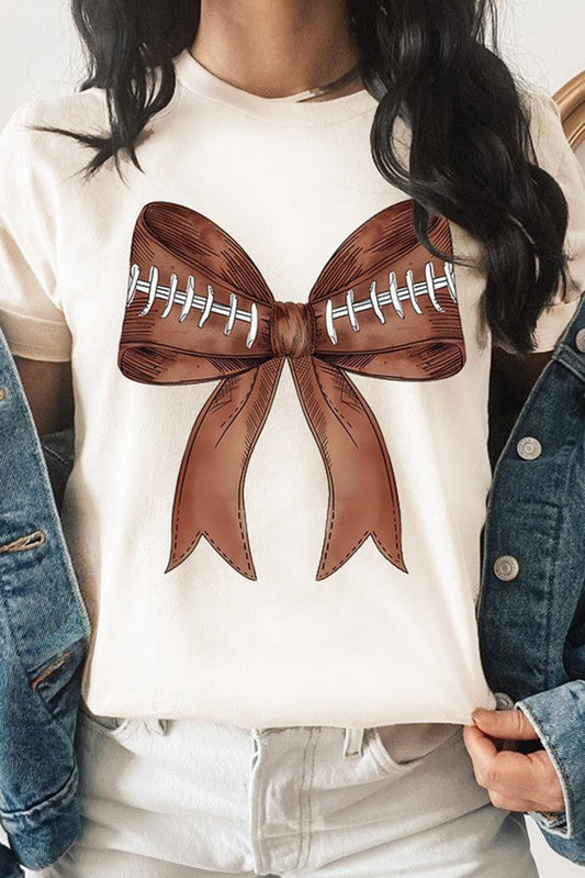 White Game Day Football Bowknot Graphic T Shirt