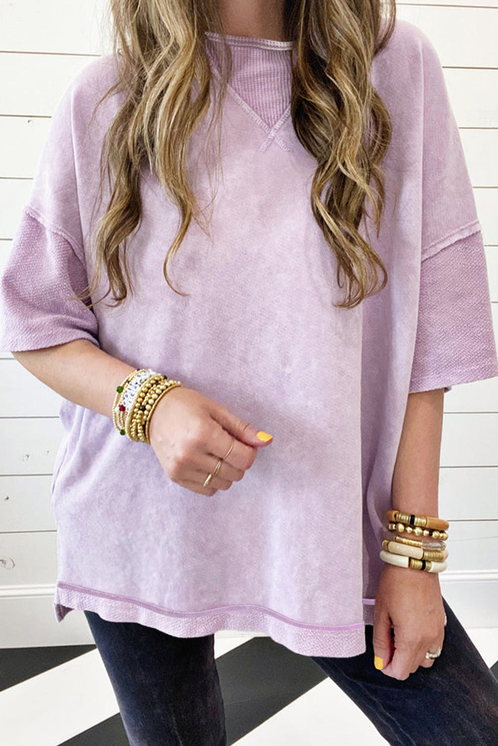 Strawberry Pink Mineral Wash Exposed Seam Drop Shoulder Oversized Tee