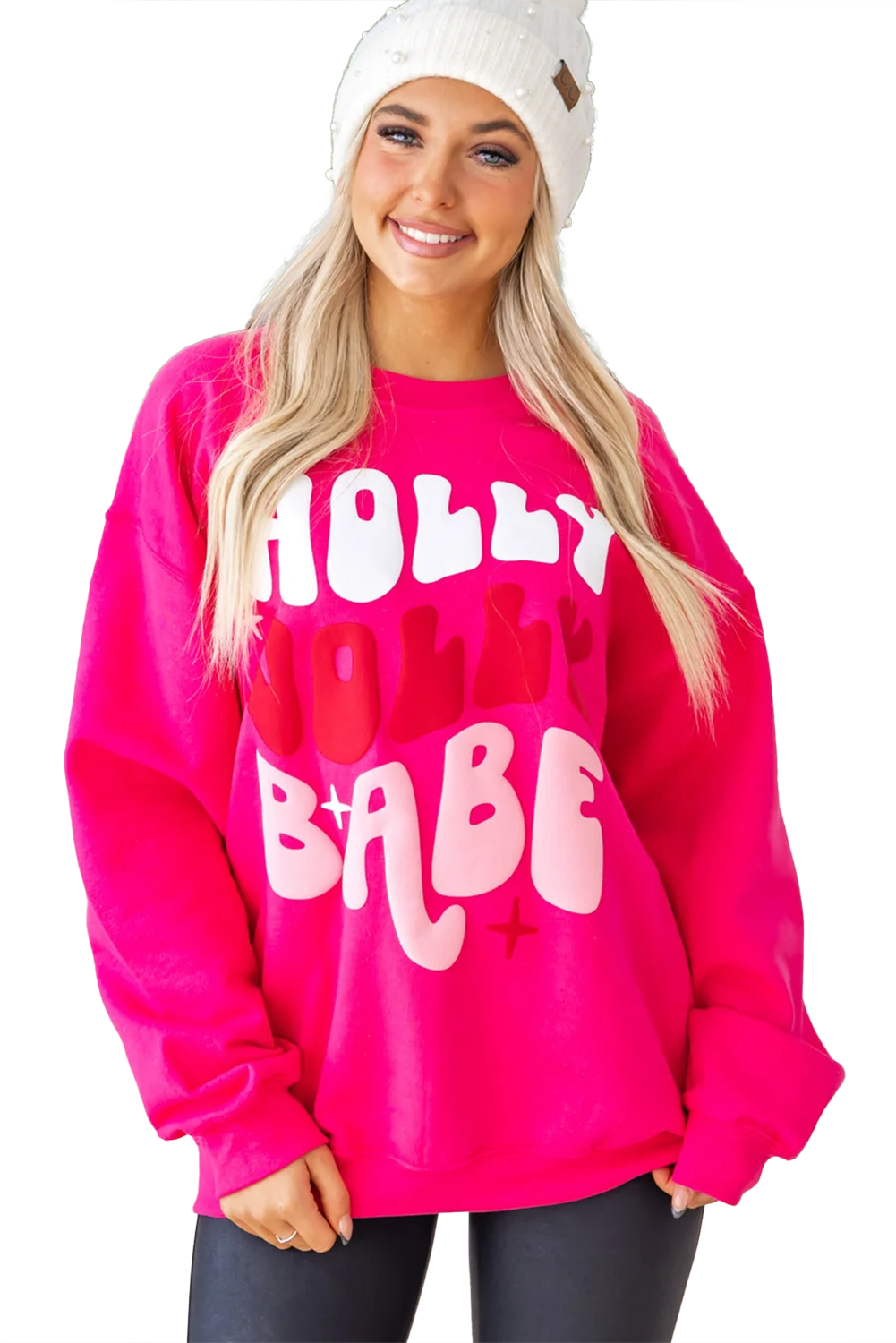 Rose Red Holly Jolly Babe Christmas Oversized Sweatshirt