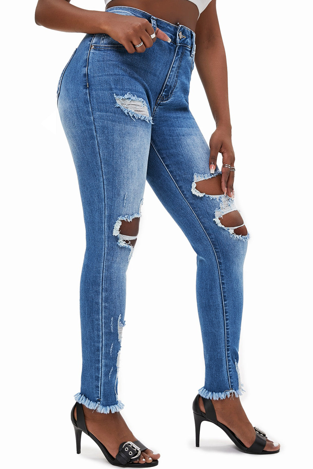 Light Blue High Waist Distressed Skinny Jeans