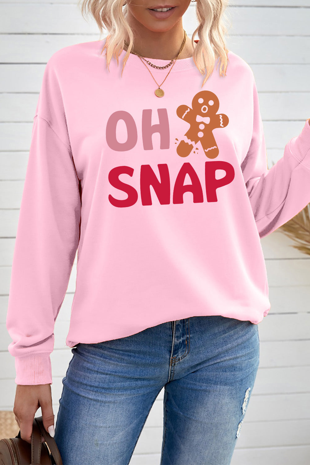 A Pink Christmas OH SNAP Gingerbread Man Graphic Sweatshirt