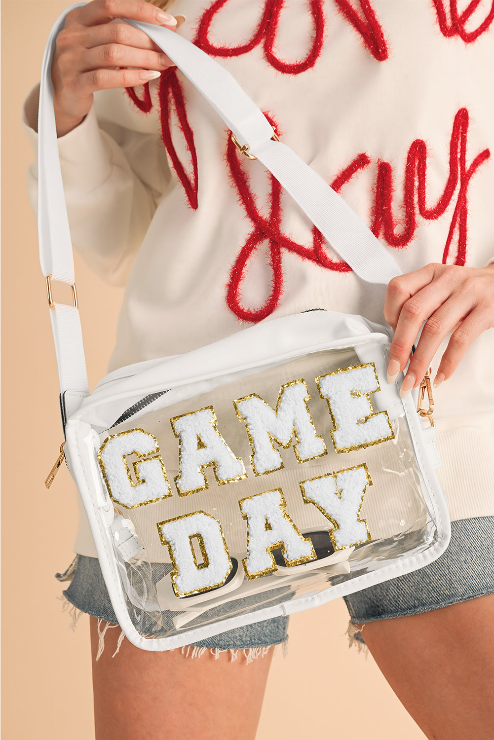 Black Chenille GAME DAY Pattern Clear Bag