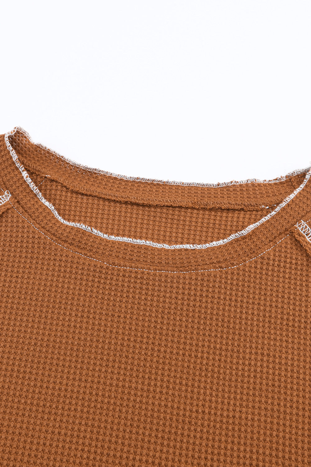 Brown Textured Crewneck Long Sleeve Top