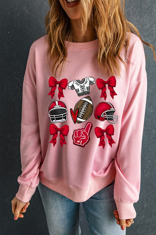 Pink Game Day Football Bowknot Graphic Sweatshirt