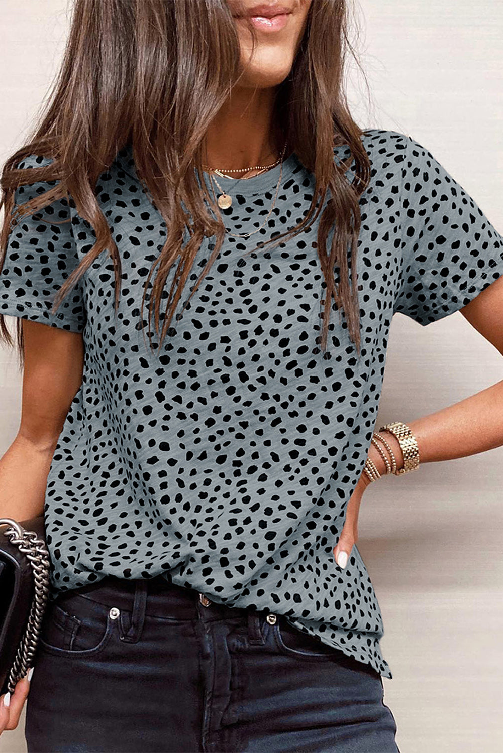 Cheetah Print Casual Crew Neck T Shirt