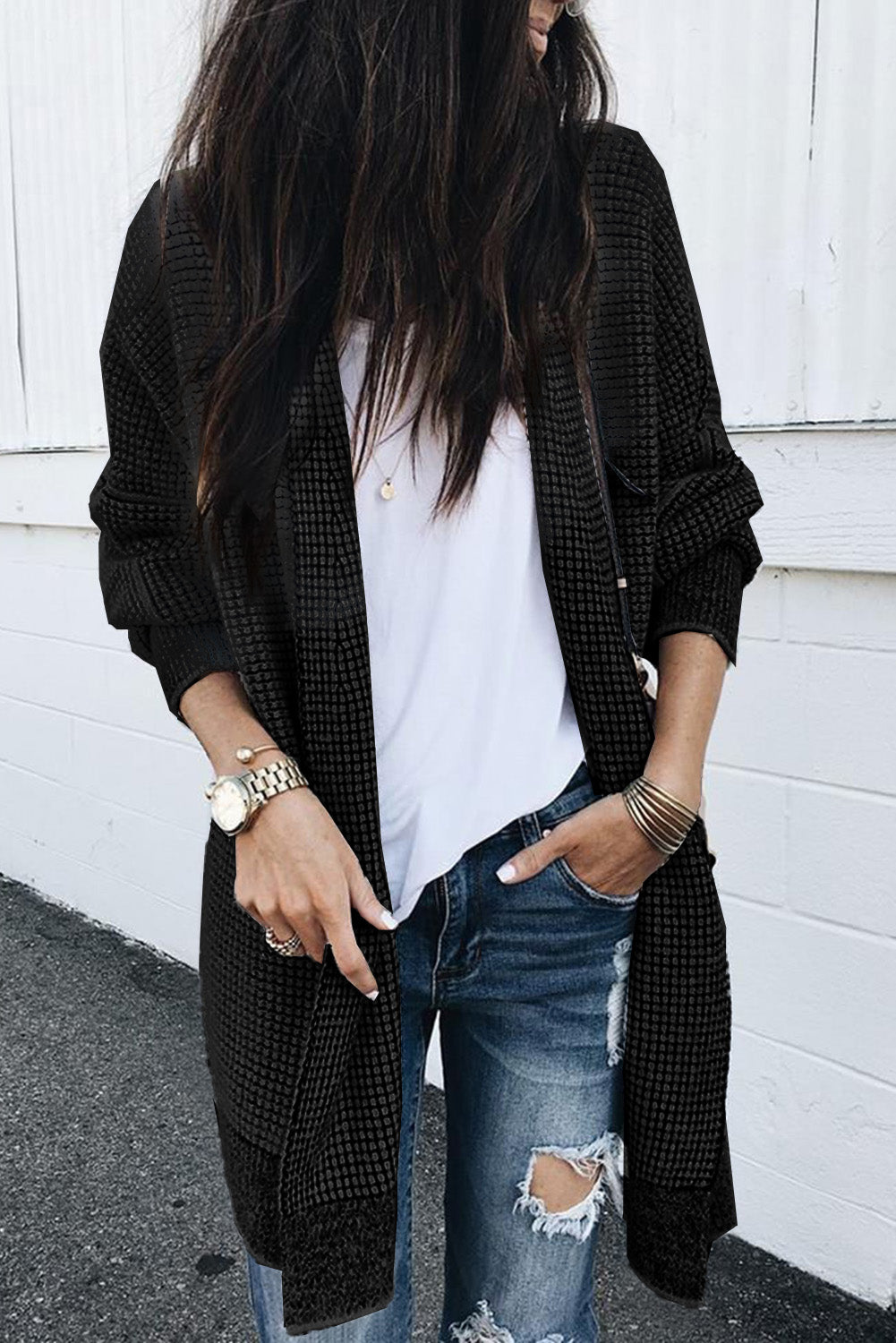 Plaid Contrast Trim Casual Knit Cardigan