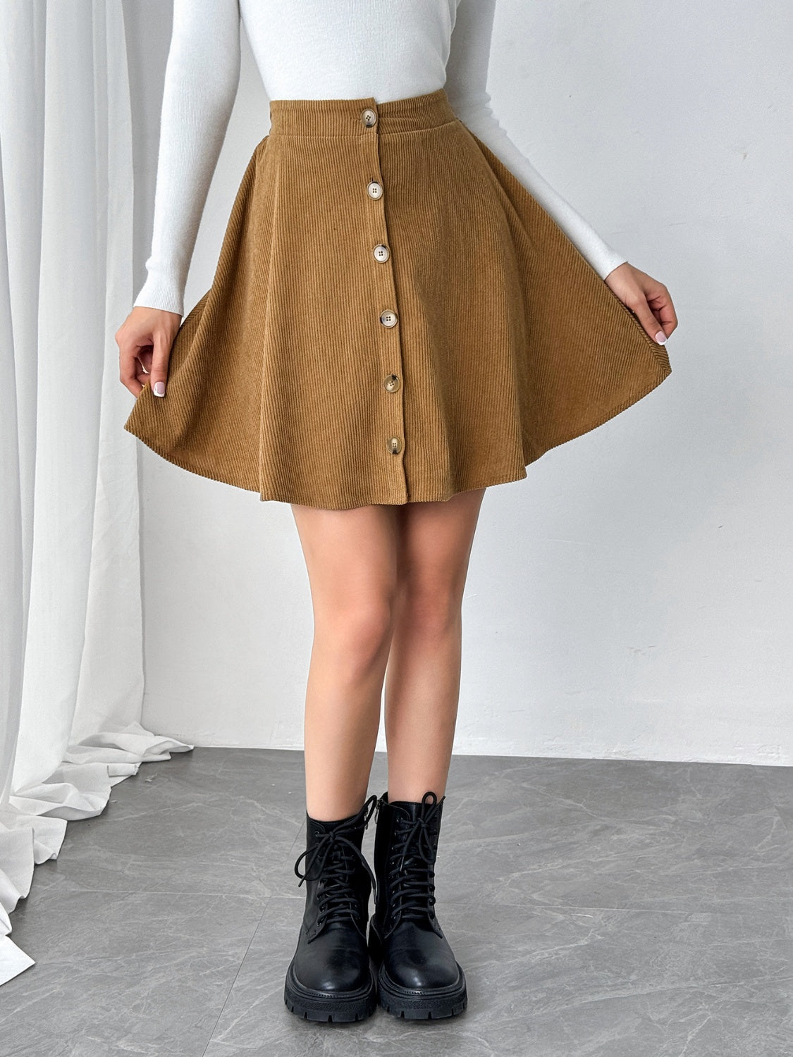 Carmal Buttoned Mini Skirt