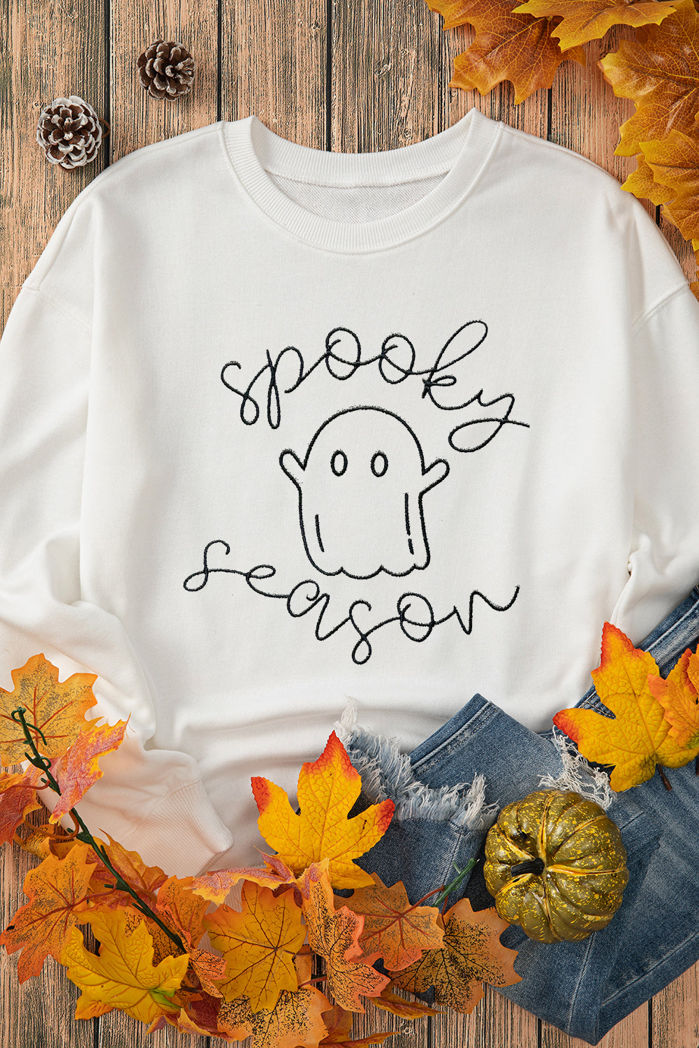 Beige Cute Ghost Spooky Season Graphic Halloween Sweatshirt