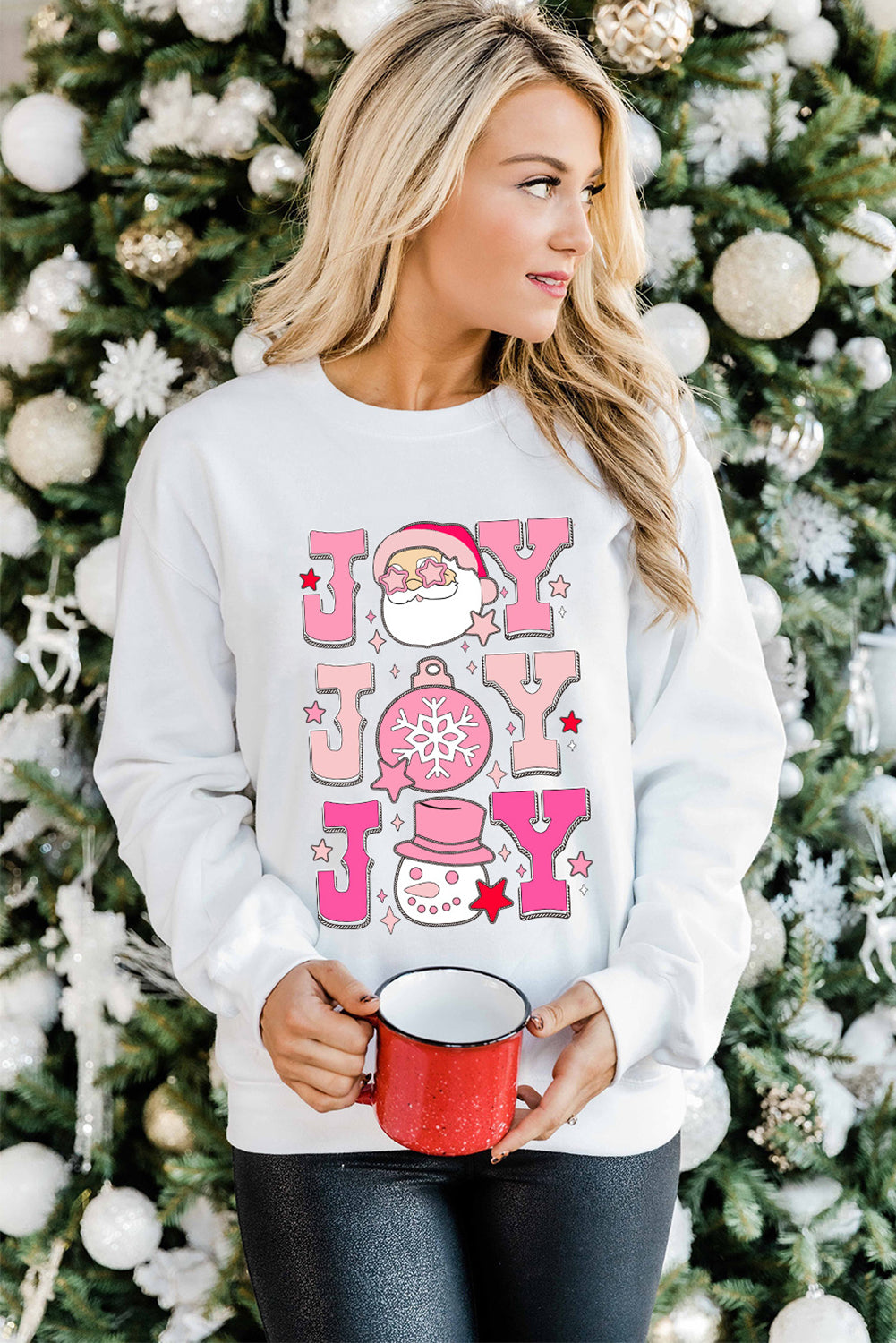 Beige Santa Claus Joy Print Graphic Sweatshirt