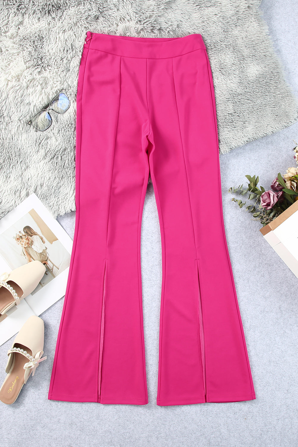 Rose Basic Split Hem Casual High Waist Pants