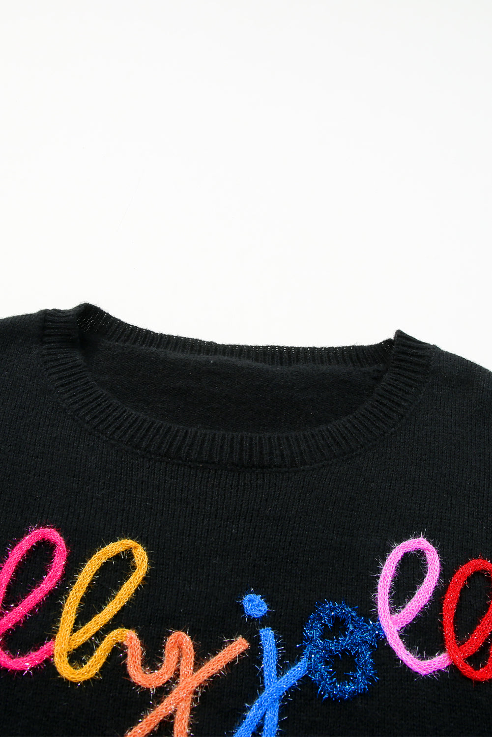 A Black Tinsel Holly Jolly Round Neck Knit Sweater