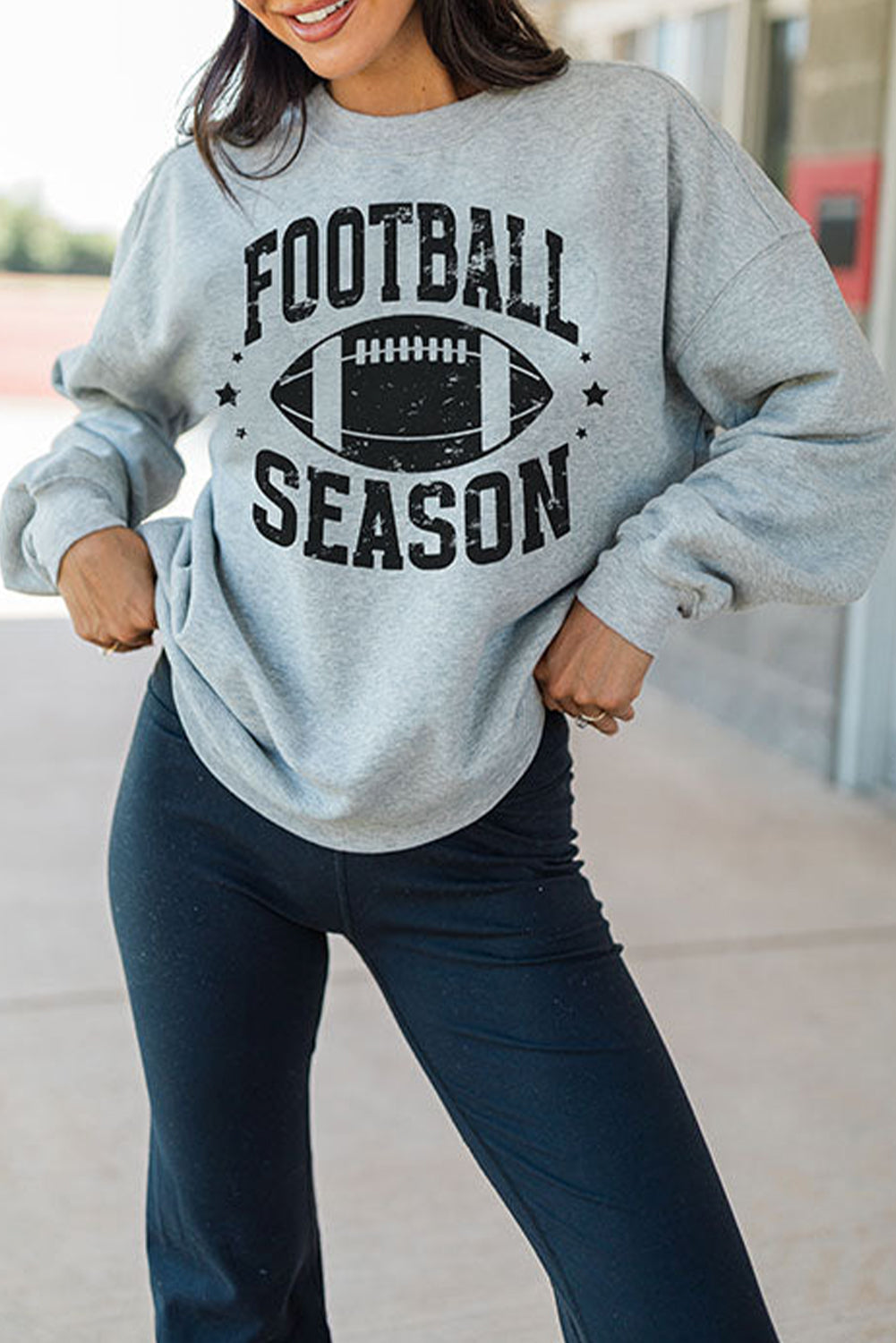 Gray Football Season Graphic Sweatshirt