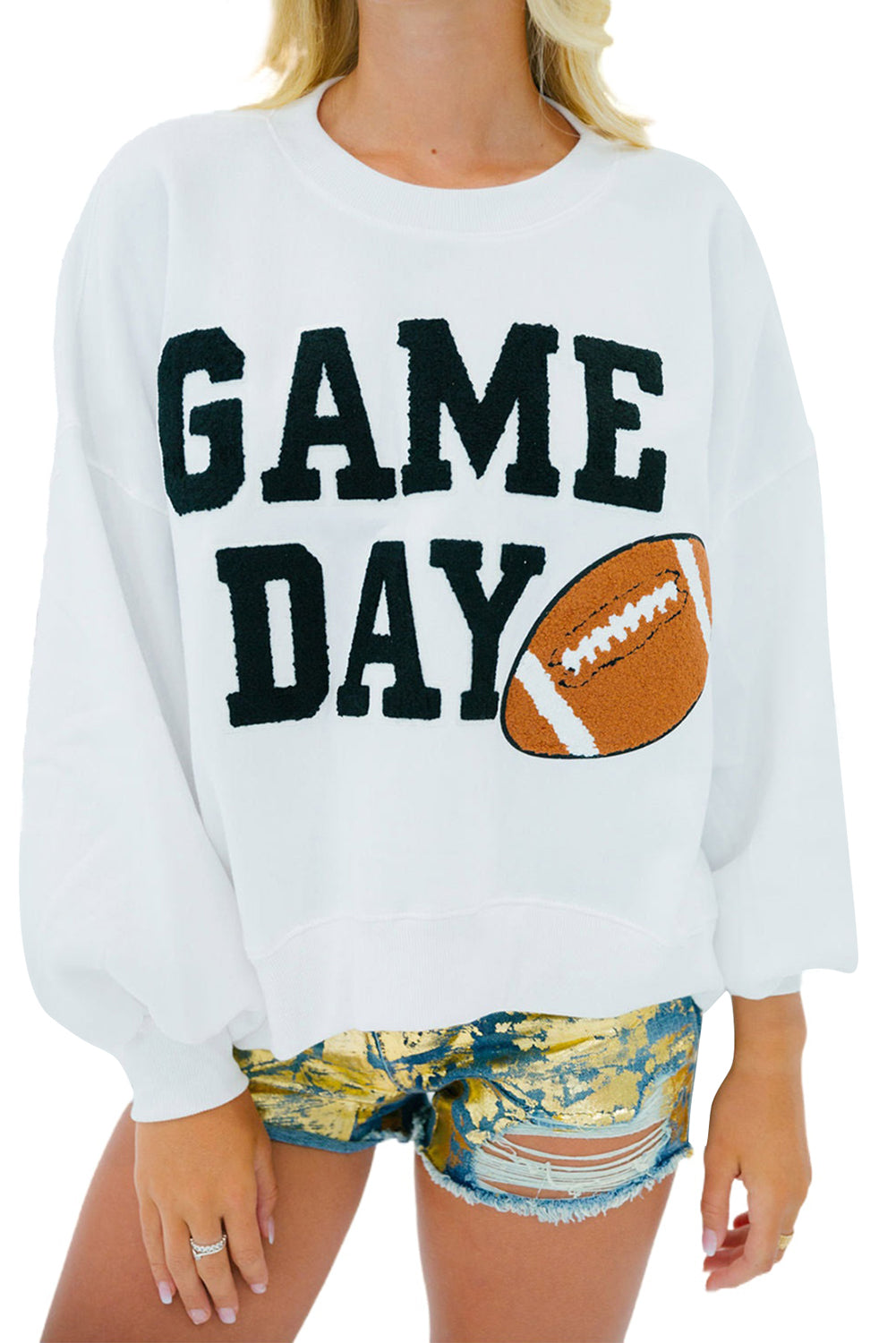 White GAME DAY Football Graphic Varsity Pullover Sweatshirt