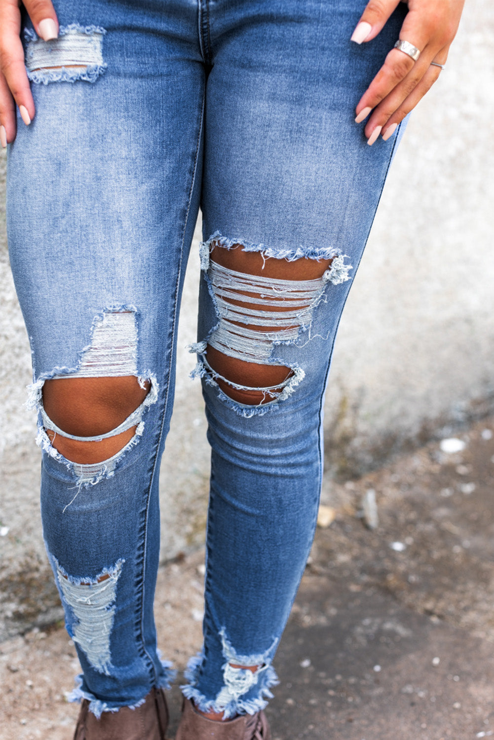 Light Blue High Waist Distressed Skinny Jeans