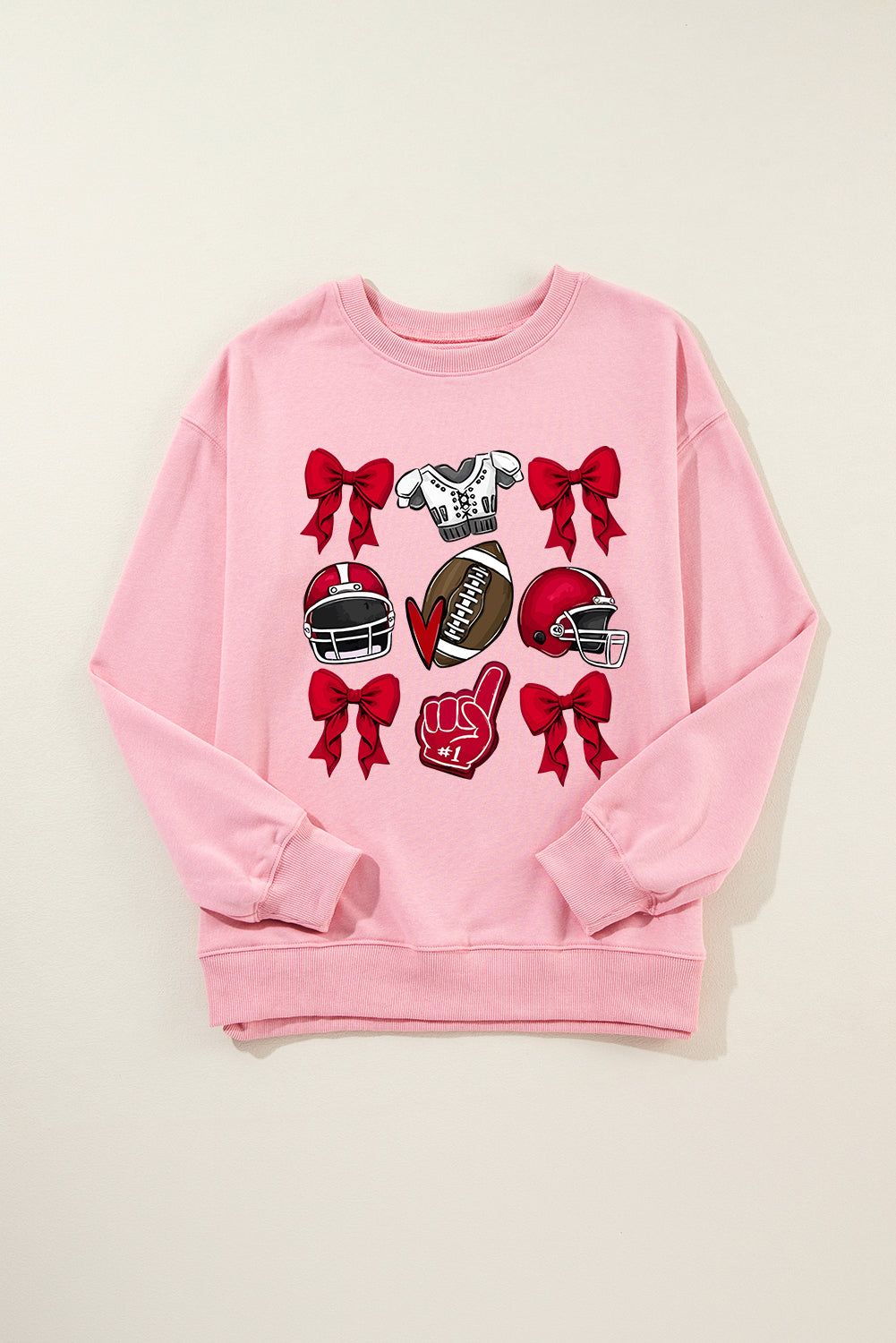 Pink Game Day Football Bowknot Graphic Sweatshirt