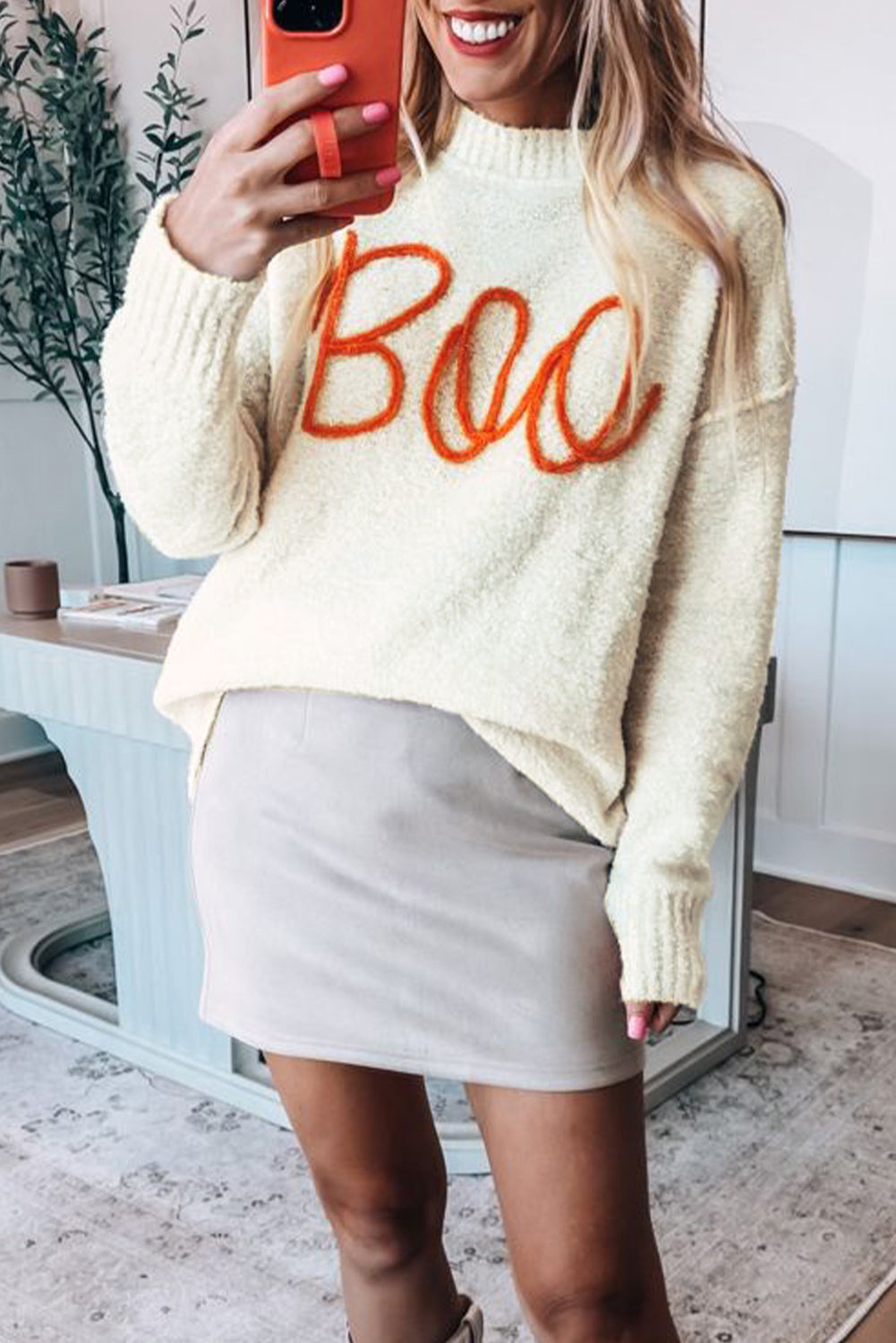 Halloween Boo Drop Shoulder Knit Sweater