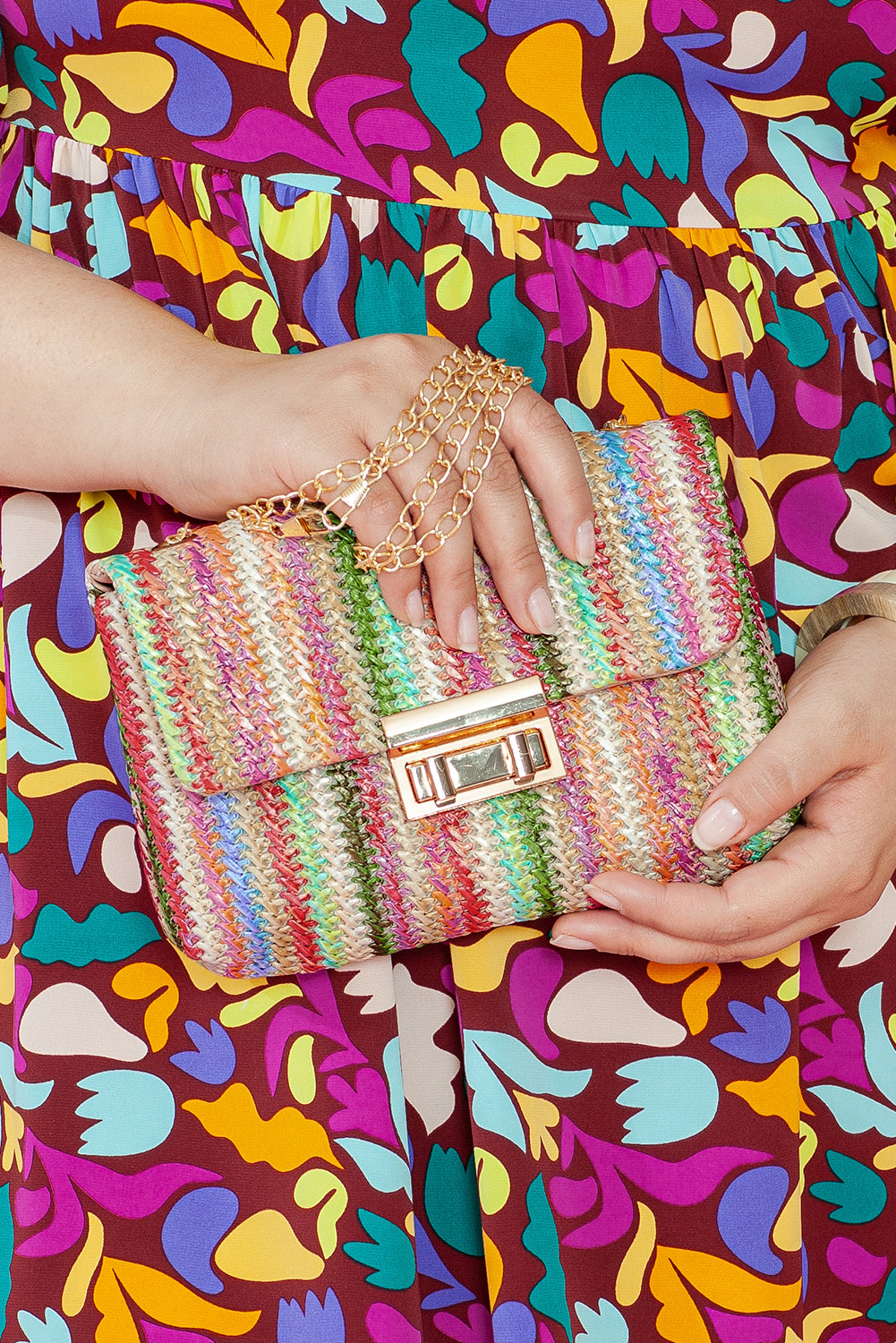 Strawberry Pink Striped Crochet Flapped Single Shoulder Bag