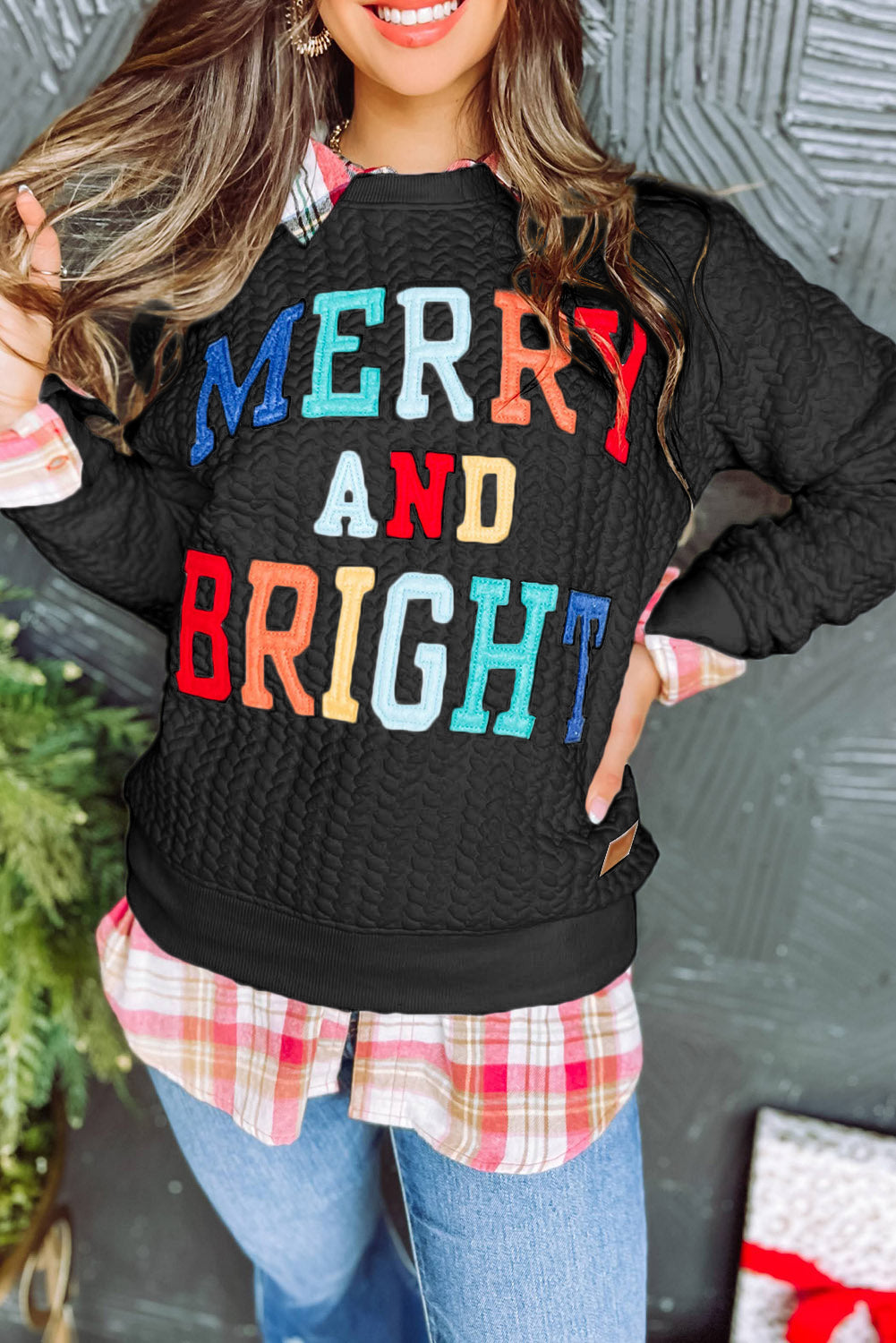 A Merry and Bright Quilted Multi Colored Sweatshirt