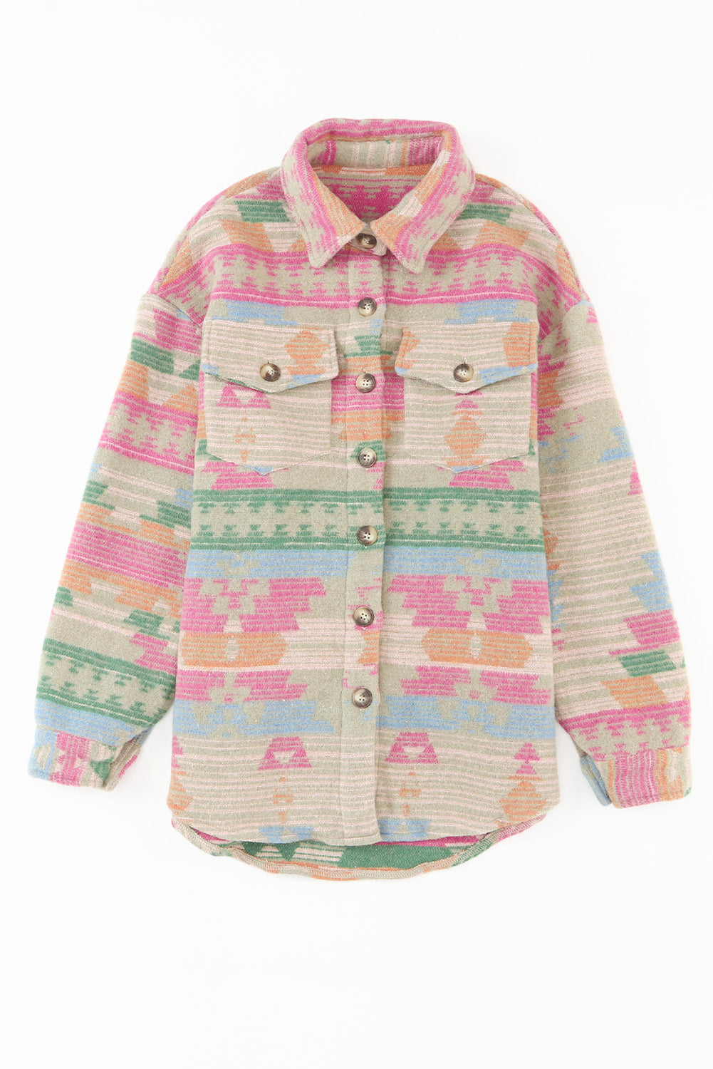 Multicolor Southwest Button Up Flap Pockets Geometric Jacket for Women