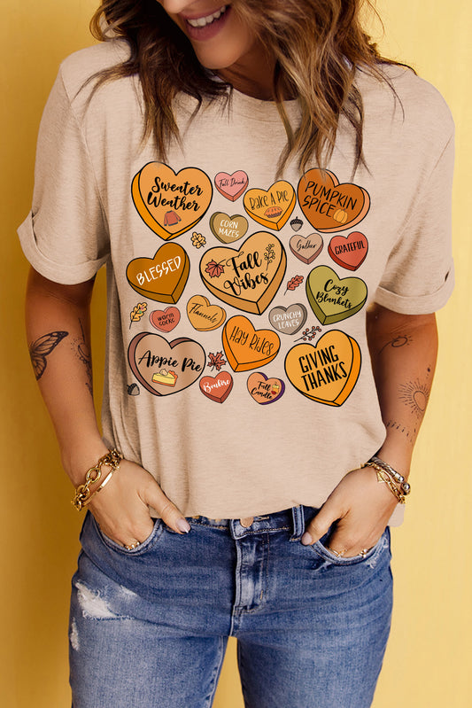 Fall Hearts Graphic Round Neck Short Sleeve  T-Shirt