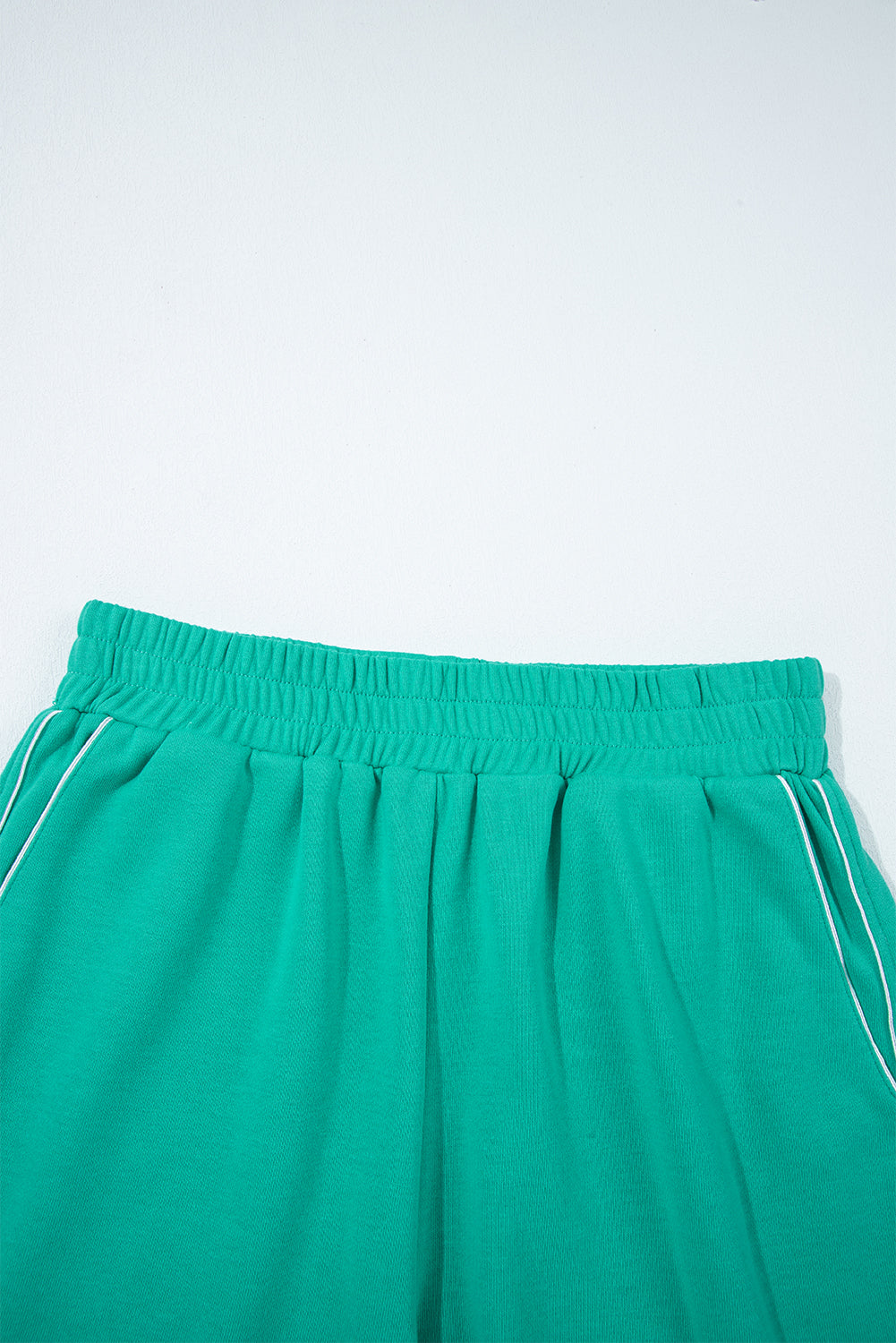 Dark Green V Neck Piping Trim Pullover Top and Shorts Set