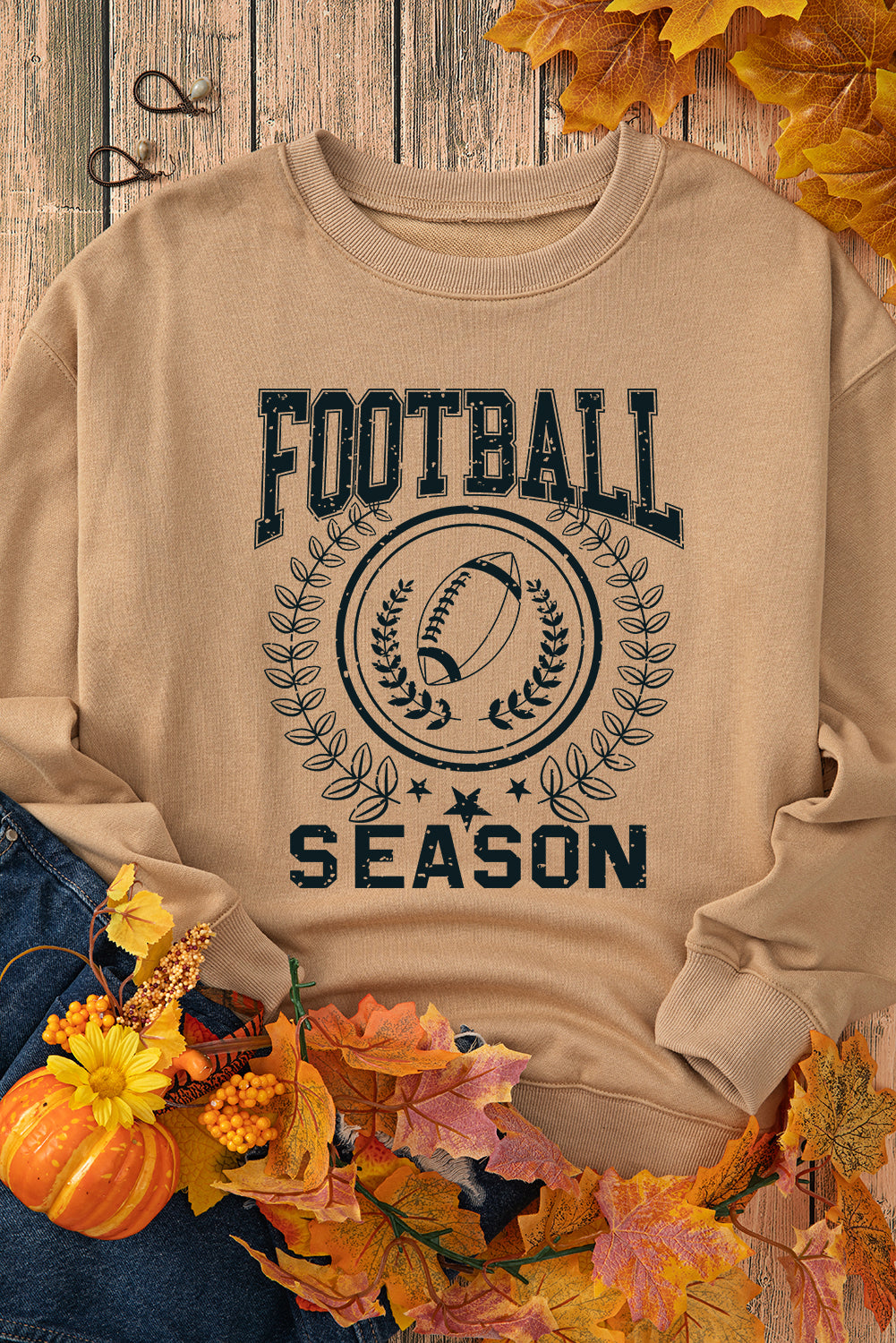 Khaki Game Day FOOTBALL SEASON Graphic Sweatshirt