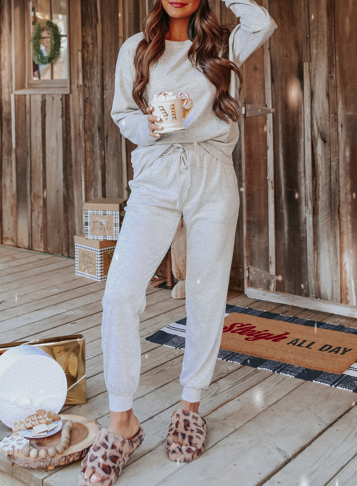 Casual Long Sleeve Pullover & Joggers Pajamas Set