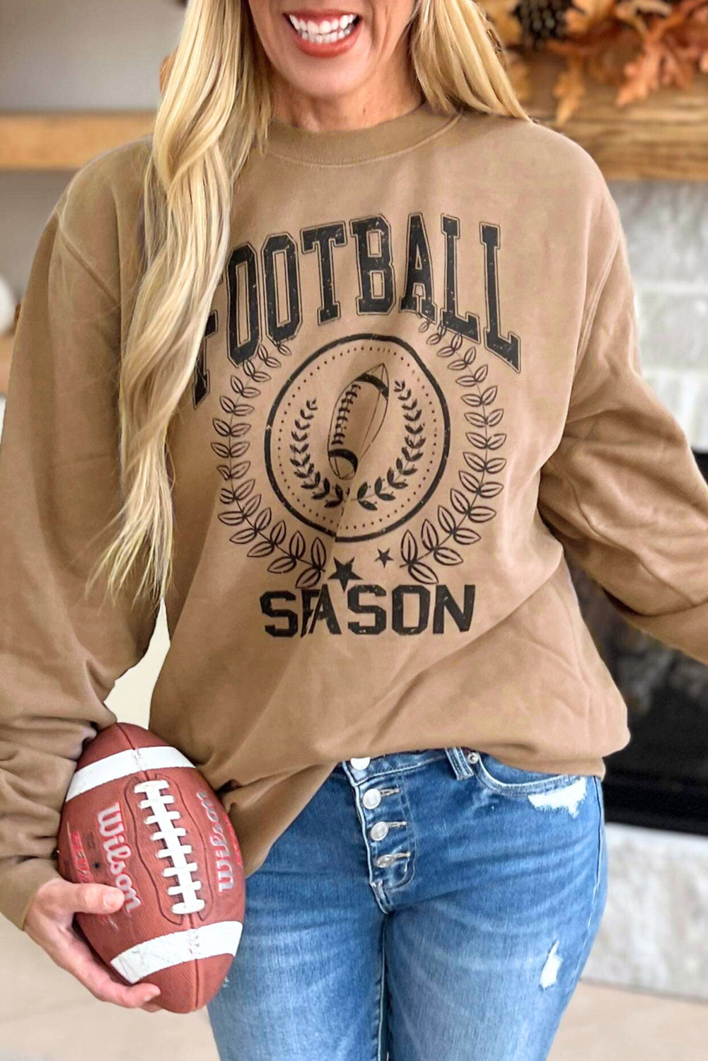 Khaki Game Day FOOTBALL SEASON Graphic Sweatshirt