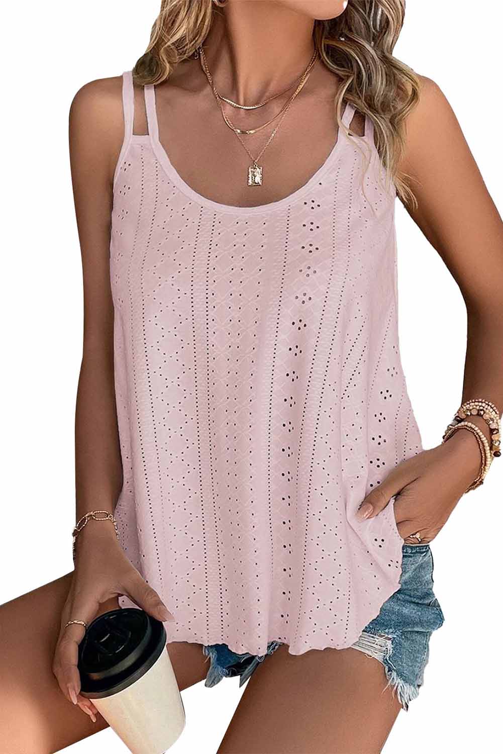 Black Eyelet Strappy Scoop Neck Cami Top