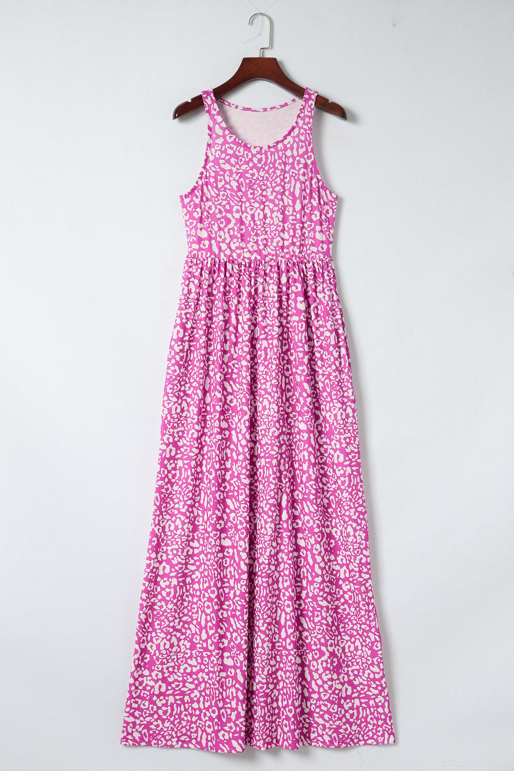 Rose Pink Leopard Pocketed Maxi Tank Dress