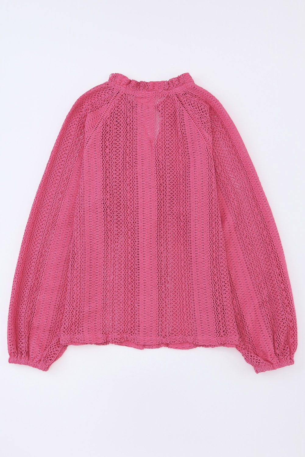 Rose Notch Neck Button Down Raglan Sleeve Lace Top